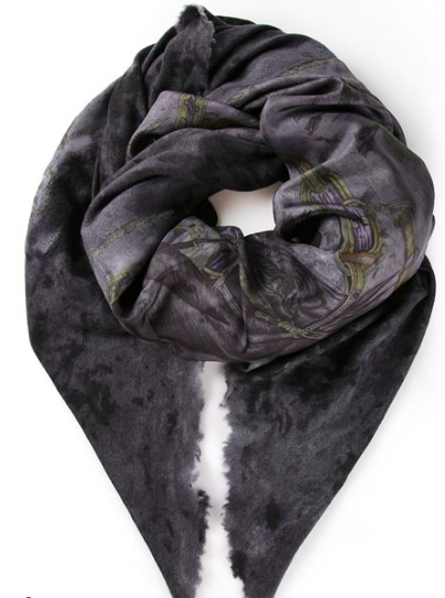 Avant Toi - Blue and grey cashmere silk blend graphic scarf